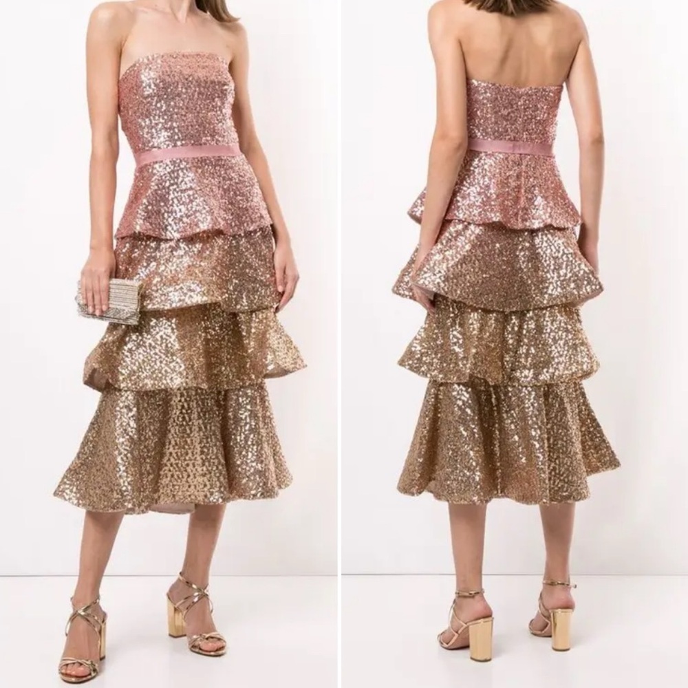 NWT NEW MARCHESA Sequin-Embellished Tiered Midi Dress Size 10 $696 MSRP